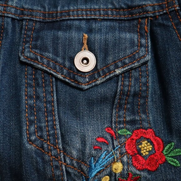 Bagatelle Denim Trucker Jacket Womens S Blue Boho Bohemian Retro Eclectic Casual - Picture 14 of 16